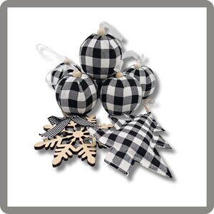 Christmas Ornaments - Black Buffalo Plaid - 8 pieces